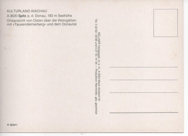 Ansichtskarte Spitz in der Wachau, Ortsansicht von Osten über die Weingärten mit "Tausendeimerberg" und Donautal